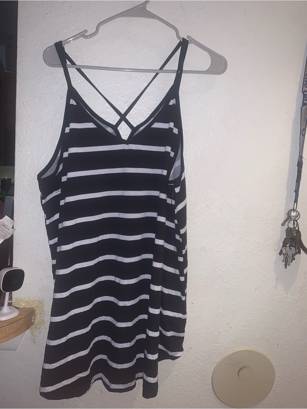 LuLaRoe Black and White Striped Crisscross Tank